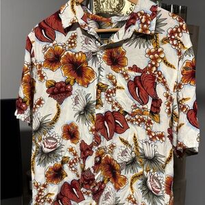 Lost Men's Floral Button Down Shirt - Hawaiian shirt  Red, Orange,Yellow XL